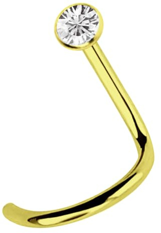 Titan Nasenstecker mit Spirale, Stein 2,2 mm, Stab 1,0 mm, Gold