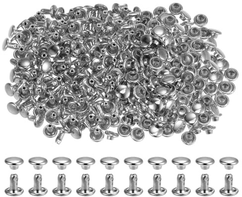 sourcing map 300 Sets Leather Rivets 6 x 6mm Metal Double Cap Rivet Snaps Studs Fasteners Rivets for Leather Craft DIY Repair Decoration, Silver Tone