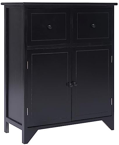 CKioict Buffetschrank modern Küchenschrank Vitrinenschrank Beistellschrank Schwarz 60 × 30 × 75 cm Paulownia Holz für Wohnzimmer & Schlafzimmer