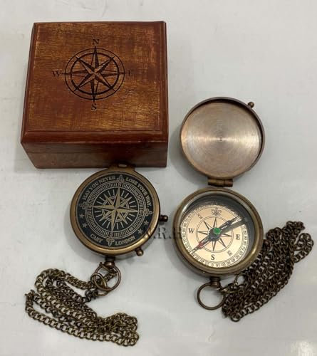 Handgefertigter gravierter Kompass, 5,1 cm Messing-Taschenkompass mit Holzbox, Geschenk für Vater, Geschenk für Liebhaber