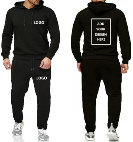 TURHAN Personalisiertes Logo Herren-Hoodie 2-teiliges Set, Herren-Trainingsanzug Sportbekleidung Kapuzenpullover und Jogginghose, Warme Pullover-Sweatshirts