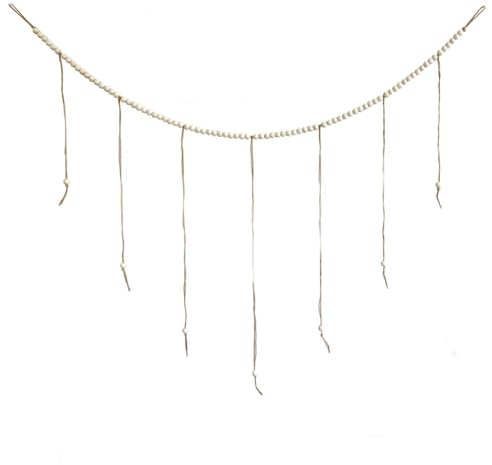 Hrlace Fotoseil mit Holzklammern Boho Foto hängendes Seil Quaste Fotoleine Wandbehang Foto Display Holzperlen Girlande für Wohnzimmer Weihnachten Hochzeiten Party 4#