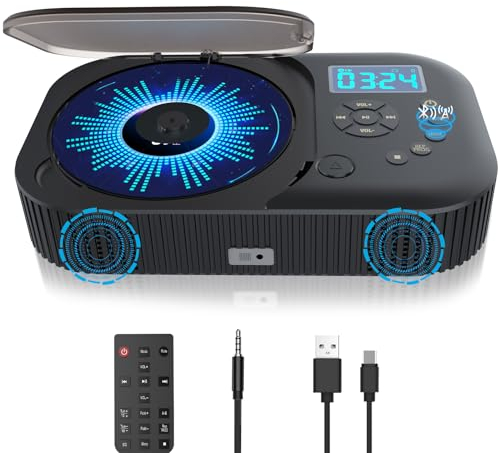 MONODEAL CD Player Tragbar mit Zwei Stereo Lautsprechern und Bluetooth & Radio, Wiederaufladbar Discman CD-Player, Unterstützung AUX/USB