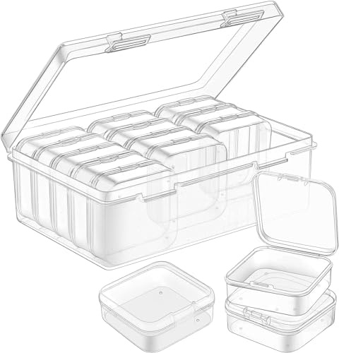 Leslady 16 Stücke Kleine Aufbewahrungsboxen (5,5 x 5,5 x 2cm), Mini Aufbewahrungsbox aus Klarem Kunststoff mit Klappdeckel für kleinteile, perlen, Ringe, Ohrringe, Schrauben