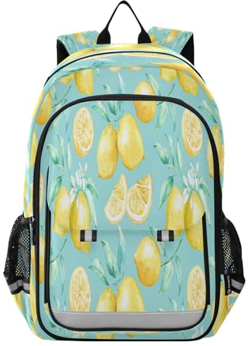 HMZXZ Sac à dos d'été jaune citron sac d'école léger pour ordinateur portable étudiant voyage sac à dos citron mignon avec bandes réfléchissantes, multicolore