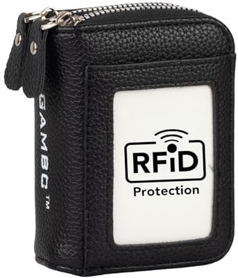 GAMBC Kartenhalter und Damen-Geldbörse aus Synthetikleder mit Anti-RFID – Kleiner und eleganter Geldbeutel mit Kartenfächern – Kleine Damen-Geldbörse für den täglichen Gebrauch - Schwarz