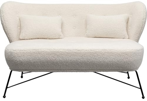 Kare Design Sofa Jacky Teddy 2-Sitzer, Weiß, Pflegeleicht, Weich, Kuschelsofa, Couch, Loveseat, Wohnzimmer, Teddy-Optik, Stahlfüße, Teilzerlegt, 81x140x83 cm (H/B/T)