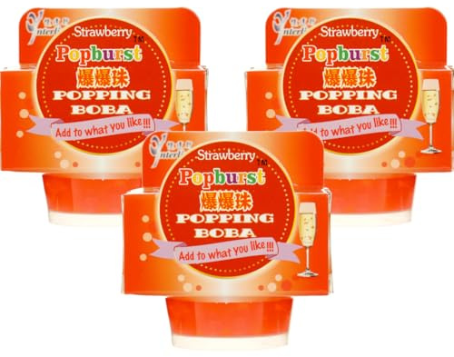 Starry Mart Popping Tapioca Pearls Bubbles for Bubble Tea, Cocktails, Dessert Topping, Smoothie 130g - Strawberry (Pack of 3)