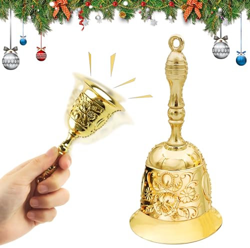 Jemmytu Weihnachtsglocke, Handglocke Tischglocke Komplett aus Metal (Gold)