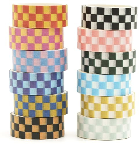 Songdao 12 rollos Rejilla Washi Tape Set, Tela escocesa Cinta Vintage Adhesivo Decorativo Obra de Arte Inspirada Masking Tapes para Artes, Bullet Journal, Scrapbooking, Bricolaje (Style Two)