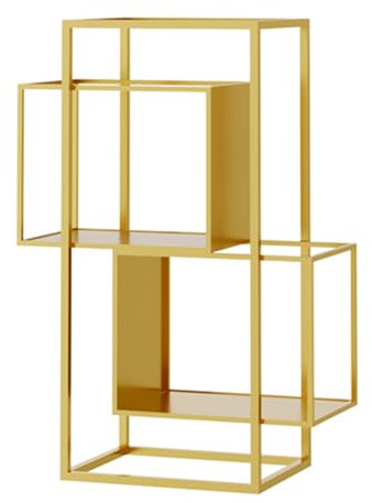 ZFUCMAYL Creative Bookshelf,2/3/4 Tier Freestanding Etagere Storage Rack,Floor-standing Geometric Bookshelf for Study Home Office Living Room,Easy to Assemble(Gold,2 tier)