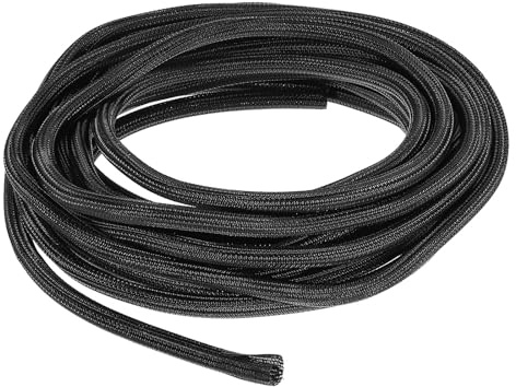 sourcing map Gaine de protection tressée extensible en PET, Goulotte de Cablage pour gestion des câbles, TV, ordinateur, audio, appareils de bureau à domicile, 7,6 m – Noir