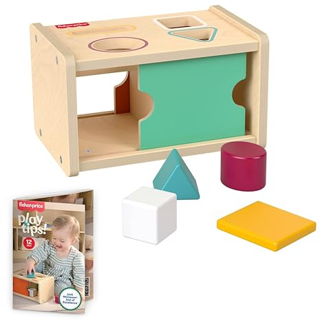 Fisher-Price Wood Montessori Toy Object Permanence Box Sort & Find, American Montessori Society Seal of Excellence, Wooden Shape-Sorter Learning Activity for Baby Ages 1+ Years (Amazon Exclusive)