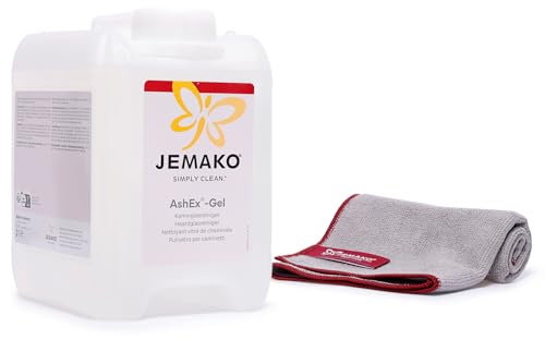 JEMAKO AshEx Kaminglasreiniger Set 2L Spezial-Gel für Ruß & Schmutz, inkl. Profituch & Wäschenetz