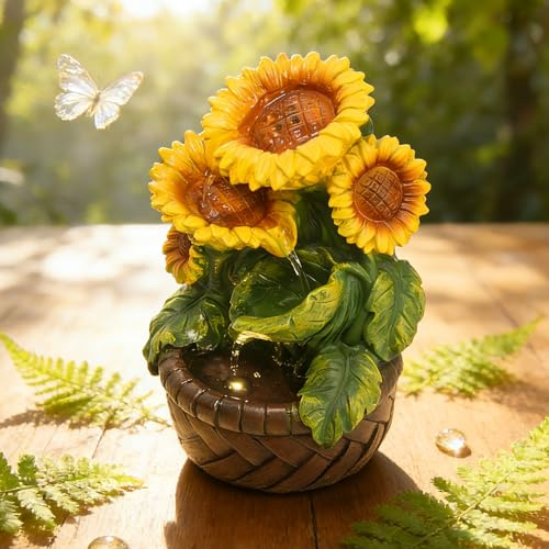 YOQUATE Tabletop Water Fountain Indoor Themed Sunflower Fountain Indoor Table Top Waterfall Desk Decor for Home Meditation Relaxation(Sun)
