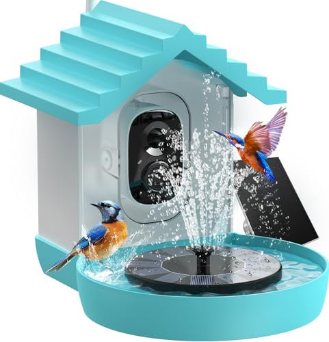 Outdoor Bird Feeders, Bird House for Garden with Watching Camera and Fountain for Small Birds, AI Identify Birds Species, App Watching, Solar Powered Bird Seed Feeder for Tree, Backyard, Table