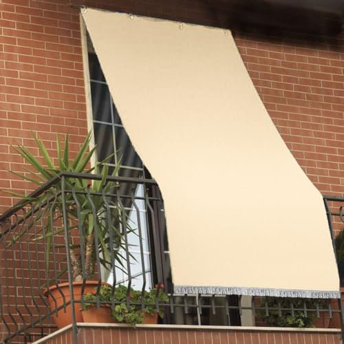 Tenda Da Sole Da Esterno Per Balcone Terrazzo Con Anelli E Ganci Tinta Unita Beige 140x300CM - 280x300CM (140x300CM)