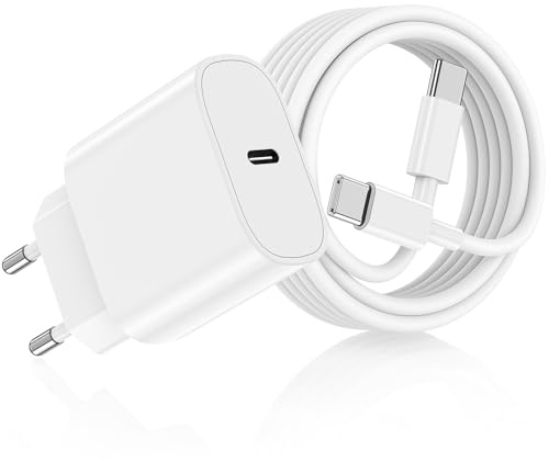 DGVERS 20W Chargeur Rapide USB C pour iPhone 17/16/15 & 2m Type C Câble | Adaptateur USB C Chargeur Rapide Prise Secteur USB-C Compatible iPhone 16e,16/15 Plus,17 Air, 17/16/15 Pro, Pro Max, Pad