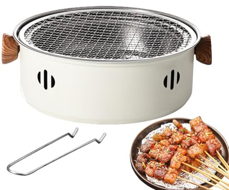 Portable Charcoal BBQ Grill - Grill Non-stick Tabletop BBQ with Handle and Mesh Lifter | Small Charcoal Pot Multipurpose for Outdoor, Balcony, Picnic, Patio, Camping, Grey