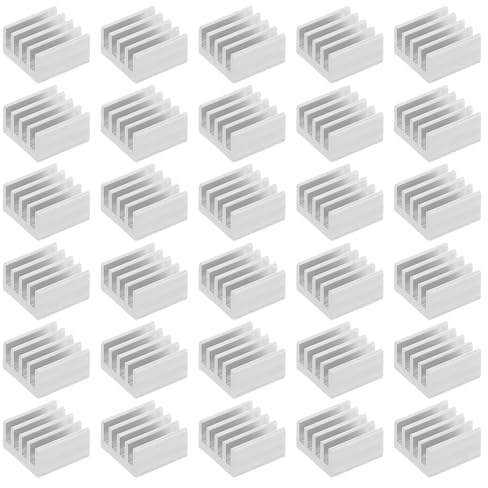 PATIKIL Heatsink 9x9x5mm, 30 Pcs Aluminum Cooler Radiator Heat Sink with Thermal Blue Sticker for Raspberry Pi Chip CPU Power Transistor FET IC Power Amplifier, White