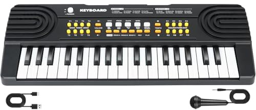 Clavier Piano pour Enfants 3-7 Ans Clavier 37 Touches Clavier Électronique Portable avec Microphone Jouet Musical Éducatif et Cadeau Populaire pour Garçons et Filles (Noir)