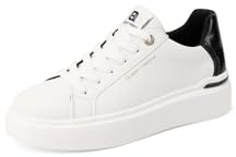 QUEEN HELENA Zapatillas de deporte de plataforma cómodas casuales para mujer X33-3, Blanco y negro, 40 EU