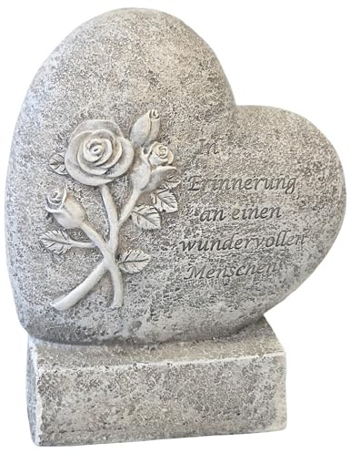 Logbuch-Verlag Herz Deko Grabstein mit Sockel 20 cm hoch – Trauerdeko mit Spruch „In Erinnerung an einen wundervollen Menschen