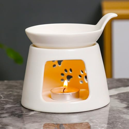 BAOBYAO Große Weiß Duftlampe Keramik Teelichthalter Aromalampe,5X5 Zoll | Duftlampen Kerzenhalter mit Duftölschale Diffuser Ätherische Öle Raumdüfte Teelicht für Yoga,Bücherzimmer,Schlafzimmer,Büro