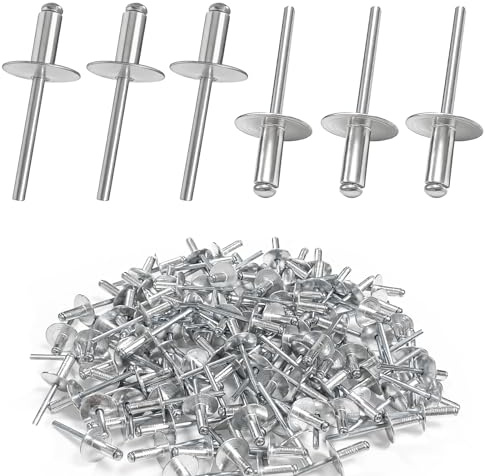 Lot de 120 rivets aveugles en aluminium, tête bombée à large bague 4,8mm, pour assemblage métal, bois, meuble, automobile, machines et industrie (4.8x12 mm)