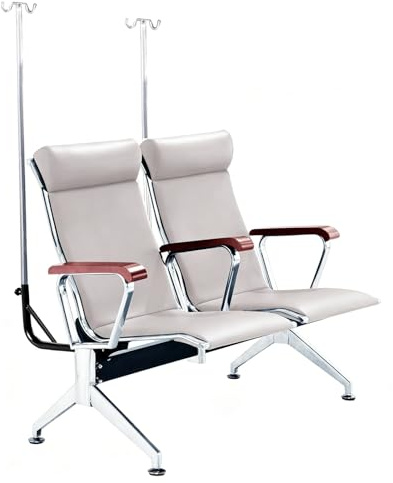2 Sits Medicinsk Väntstol med IV Stativ, Ergonomisk Fåtölj för Sjukhus, Ryggstöd i PU och Armstöd i Massivt Trä för Sjukhus, Kliniker, Belastning 500 Kg