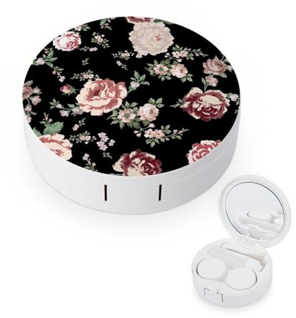 fkgvwo Contact Lens Case Flowers Red Black Contact Lens Box Travel Kit Portable for Travel & Home