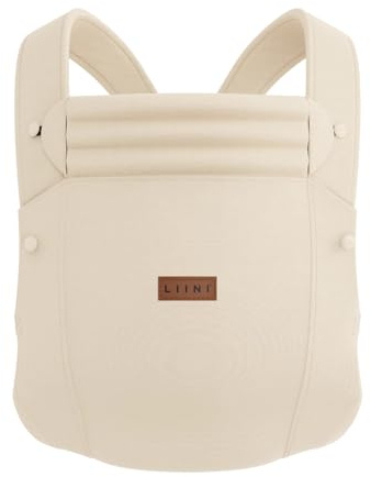 LIINI Bärsele av linne (beige) – från födseln (3,5 kg) till 15 kg, justerbara remmar, nackstöd, klickstängning, ergonomisk och bekväm – CE EN71-3 & SGS EN13209-2