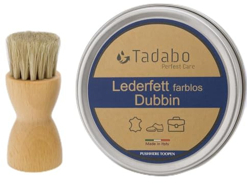 Tadabo Grasa para cuero de 100 ml con cepillo de aplicación – incoloro y negro – Cuidado del cuero | Cuidado del calzado | Cuidado de zapatos de piel lisa, incoloro, Einheitsgröße