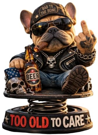 Too Old to Care Dashboard Bobblehead,Funny Dog Car Dashboard Ornament with Spring Base, Cool Bulldog Figurine Car Interior Decoration, Humorous Dashboard Decoration Car Accessories