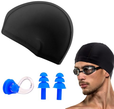 QOWUXHZ gorro de baño para adulto con 2 tapones para los oídos y 1 pinza nasal, gorro de natación unisex para piscina y entrenamiento