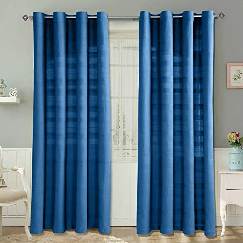Homescapes Rajput Ösenvorhang 2er-Set, Vorhang blau 137x137 cm aus 100% Baumwolle, 2 handgewebte Vorhangschals in RIPP-Optik, Blaue Gardinen mit Ösen