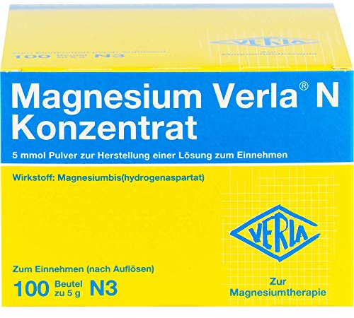 Magnesium Verla N Konzentrat – Pulver zum Auflösen, bei Magnesiummangel mit organischem Magnesiumaspartat für eine gute Bioverfügbarkeit, nicht brausend, fruchtiger Mandarinen-Geschmack, 100 St