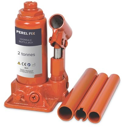 Perel Hydraulischer Flaschenheber 2 t (2000 kg), Autoheber aus Stahl, Hubhöhe 158-308 mm, kompakt für Auto, Transporter, Caravan und Anhänger, für Garage und Werkstatt