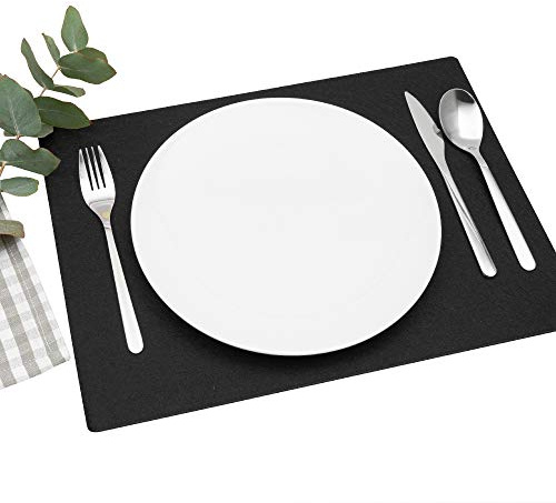 FILU Platzsets aus Filz 4er-Pack Schwarz eckig (Farbe und Form wählbar) 30 x 41 cm – Tischset für drinnen und draußen Deko für Esstisch im Wohnzimmer, Gartentisch/Balkontisch