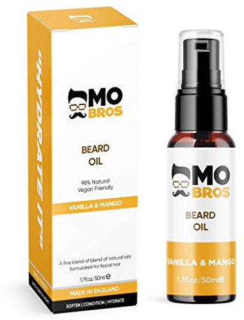 Mo Bro's Huile Barbe | Vanille et Mangue 50ml | Huile à Barbe Homme Bio | Barbe Douce | Soin de Barbe | Cadeau pour Homme