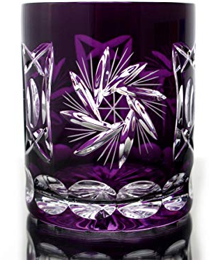 Whiskyglas Whiskybecher violett Handgeschliffen Kristallglas Schleuderstern 280ml