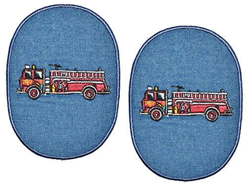 alles-meine.de GmbH 2 Stück - ovaler Flicken/Bügelbild Jeans - Feuerwehr - 8,5 cm * 11,5 cm - oval - Bügelbilder - Aufnäher Aufnähen und Bügeln/Applikation für Jungen Kinder ..