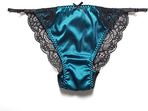 SilRiver Dam sidensatin sexig spets underkläder trosor bikinibyxor tanga hipster, Lyons Blue, S-M