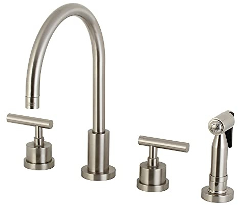 Kingston Brass KS8728CMLBS Manhattan 8-Inch Widespread Kitchen Faucet with Brass Sprayer, Brushed Nickel