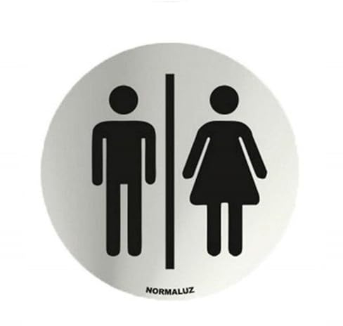 Señal Aseos Unisex | Informativa Adhesiva Para Baños | Acero Inoxidable | Certificado UNE-EN ISO 9001 | 0,8 mm Grosor | 7 cm Diámetro | Color Plateado