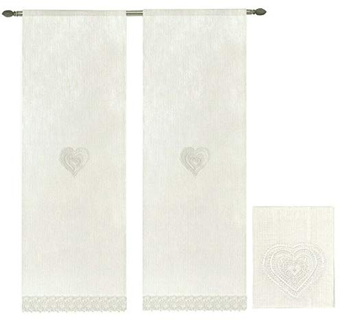 emmevi Tende Finestre Porta Interno Cuore Tessuto Lino Bianco Coppia 2 Pz Più Misure mod.TENDA PIZZO 60X240