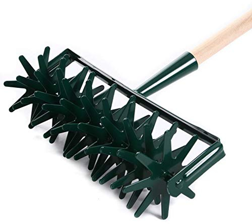 rg-vertrieb Gartenfräse, Bodenkrümler 12-Star Bodenlüfter mit 130cm Holzstiel, Schwarz, Grün, Manuell, Stahl