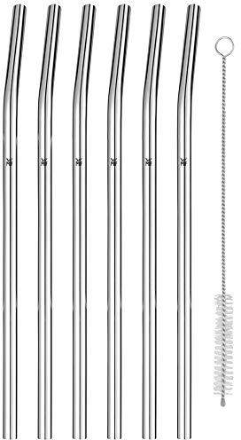 WMF Baric Metall Strohhalm-Set 7-teilig, 6 Trinkhalme gebogen mit Reinigungsbürste, umweltfreundlich, Strohhalm wiederverwendbar, für Heiß-/ Kaltgetränke
