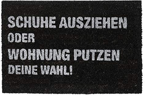 Relaxdays Fußmatte Kokos Schuhe ausziehen oder Wohnung putzen - Deine Wahl!, außen & innen, Türmatte 60x40 cm, schwarz
