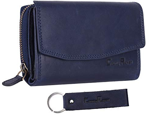 Chunkyrayan Echtleder Damen Geldbörse Hochwertig Vintage RFID Schutz inklusive Leder Schlüsselanhänger P GB-6 Blue Madrid
